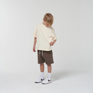 2025 été couleur unie coton Shorts et t-shirt enfants vêtements survêtement ensembles personnalisé bébé garçons vêtements ensembles 4 à 20 ans - Product Image 3