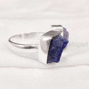 Joyería de piedra en bruto Anillo de mujer Piedra preciosa de tanzanita natural Piedra NATAL DE DICIEMBRE Piedra doble Anillo de plata esterlina 925 ajustable - Product Image 3