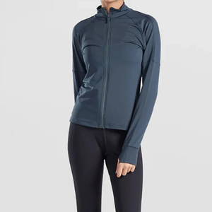 Women's Full Sleeve Solid Color Zip-Up <b>Yoga</b> <b>Jacket</b> With Contrast Stitch Sweat-Wicking Spandex Polyester Regular Fit - Product Image 5