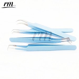 RMI Trending Product Sky Blue Powder coated y Silver Shin Tip Pinzas para Pestañas/Diamond Grip/Punta de punta de 90 / 45 grados - Product Image 2