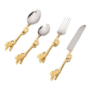Ensemble de couverts en acier inoxydable de haute qualité, 5 pièces, finition argent mat, fabriqués à la main, avec poignées rondes, écologiques, style américain, pour les fêtes - Product Image 5
