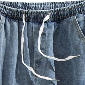 กางเกงยีนส์ขาสั้นทรงหลวมสำหรับผู้ชายกางเกงขาสั้นผ้าฝ้าย100% ทรงตรงเอวสูงถักปานกลางฤดูร้อน - Product Image 5