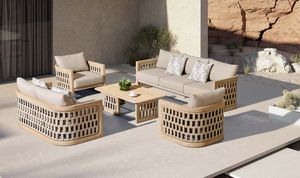 Conjunto de Sofás Modulares de Madera para Exteriores, Resistentes a la Intemperie, para Patio y Jardín, Muebles de Salón Premium para Terraza - Product Image 3