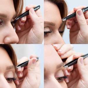 Pince à épiler ensemble sourcils cils pince inclinée pour cheveux incarnés cheveux cueillette outils de beauté quotidiens avec étui de voyage en cuir naturel - Product Image 2