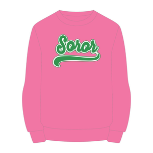 Sweat-shirt à col rond rose Soror Crewneck, sororité grecque, vêtements décontractés élégants pour femmes, rose et vert, sororité universitaire - Product Image 5