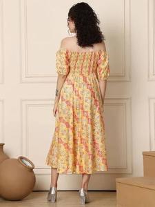 Vestido bohemio de algodón con bloque de mano indio para mujer, Elegante ropa de verano a la moda, cómodo estampado, ajuste moderno a la venta - Product Image 3