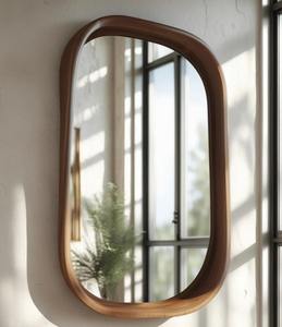 Miroir mural asymétrique artisanal avec cadre en bois naturel, design Art Déco, écologique, léger et à prix abordable - Product Image 4