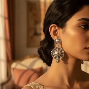 Boucles d'oreilles pendantes vintage en argent filigrané avec pendentif en perle d'eau douce pour cadeau femme - Product Image 2