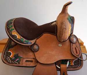 ROYAL INTERNATIONAL Selle de course western en cuir pleine fleur de qualité assurée pour l'équitation, avec arceau en fibre de verre - Product Image 2