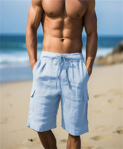 <b>Men's</b> <b>Linen</b> <b>Shorts</b> Solid Tooling Wind Elastic Drawstring Quarter Pants Side Pockets Comfortable Lightweight Stylish Breathable - Product Image 2