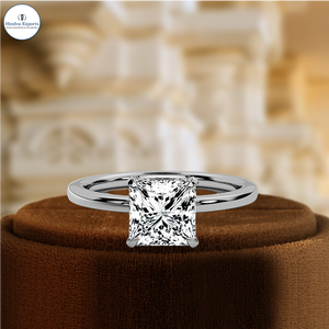 Anillo de Compromiso con Diamante Cultivado en Laboratorio, Corte Princesa, 1 Quilate, Certificado IGI, Media Montura, Oro Amarillo de 14k, Anillo de Bodas para Novia - Product Image 1