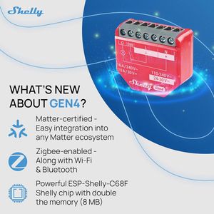 SHELLY 1PM GEN4 Paquete de 4 Enchufes Inteligentes Wi-Fi de 230V 16A para Android, Diseño EU/UK/US con Barra - Product Image 1