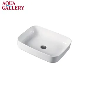 柜台安装浴室梳妆台水槽陶瓷洗手盆上方的Aqua Gallery矩形