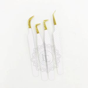 แหนบสำหรับต่อขนตาทำจากสเตนเลสสตีลเคลือบผงสีขาวปลายแหลมสีทองทดสอบด้วยมือ - Product Image 5