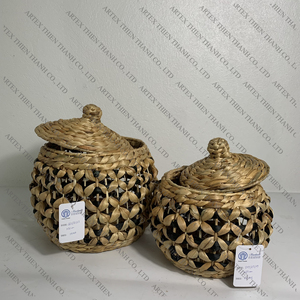 Handmade Woven <b>Basket</b> with Lid Natural Straw Material Perfect for Home Decor <b>Storage</b> Needs made in Vietnam - Product Image 1