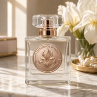 Autocollant d'étiquette de parfum en alliage d'aluminium auto-adhésif, motif fleur d'iris en relief, or rose métallique, pour emballage cosmétique de luxe