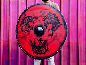 Bouclier Ouroboros Viking authentique fabriqué à la main décoration murale nordique battleworn et accessoire Cosplay respectueux de l'environnement - Product Image 3