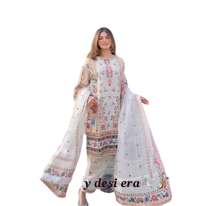 Nouveau Designer Party Wear Brodé Travail Top Avec Dupatta Ensemble Salwar Kameez Ensemble Kurti Pantalon Ensemble Vente En Gros Vêtements Ethniques - Product Image 1