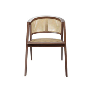 Silla de comedor nórdica minimalista con marco de madera y mimbre natural tejido para comedor moderno refinado - Product Image 3