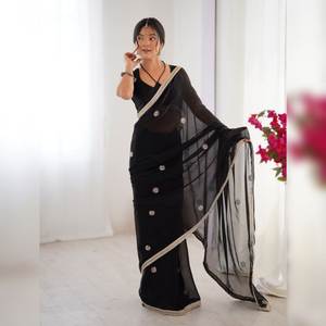 ATRUCTIVO ALGODÓN SUAVE TEJIDO JACQUARD BORDER SAREE BLUSA DESCOSTADA FIESTA DE BODA TRADICIONAL SECADO RÁPIDO PRECIO AL POR MAYOR ÉTNICO - Product Image 1
