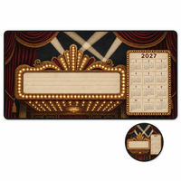 Tapis de Souris Gaming XL Rétro Vintage avec Calendrier et Sous-Verre Rond Assorti, Décoration de Bureau Thème Théâtre
