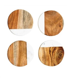 Dessous de verre en métal à moitié en marbre et à moitié en bois imprimés en sous-verres Ensemble de 4 sous-verres carrés de haute qualité - Product Image 4