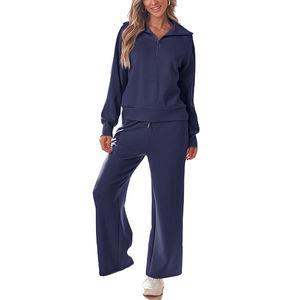 เสื้อกันหนาวมีซิปสำหรับผู้หญิงชุดวอร์มผ้าฝ้าย35% ขากว้างสำหรับ65% ผ้าขนแกะโพลีเอสเตอร์คอตั้ง - Product Image 5