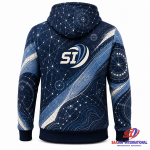 เสื้อฮู้ดดี้สีกรมท่าพิมพ์ลายแผนที่ท้องฟ้าทั้งตัว ซิปยาว สไตล์สตรีทแวร์ ขายส่ง รับผลิตเสื้อผ้าพร้อมโลโก้ OEM - Product Image 2