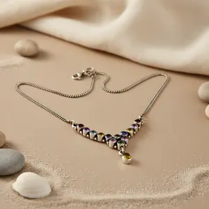 Collier en argent 925 avec pierres précieuses colorées pour femmes, bijoux de style religieux avec saphir, turquoise, corail, agate, quartz, cadeau - Product Image 3