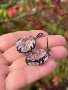 ต่างหูควอตซ์ทรงรี34ct ขนาดใหญ่แกะสลักจากเงินสเตอร์ลิง925ต่างหูสไตล์วินเทจโรเดียมสีดำของขวัญสำหรับผู้หญิง - Product Image 5