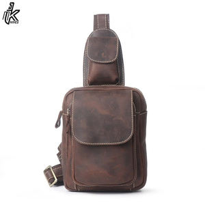 Handcraft 100% Leather Crossbody Bag Crazy Horse Leather Men Chest Bag Genuine Leather - Product Image 5