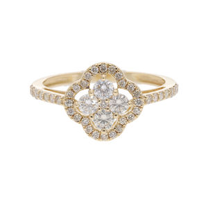 Anillo de Trébol para Mujer Chapado en Oro de 14K con Rodio, Diamantes Naturales de Corte Brillante, Diseño Clásico de Cuatro Hojas, Banda con Diamantes Pavé - Product Image 4