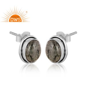 ต่างหูสตั๊ดอัญมณีสีดำธรรมชาติสีเงินแท้ออกซิไดซ์ผลิตตามแบบ - Product Image 3