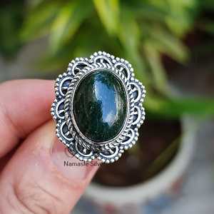 Green Jade Oval 925 Sterling <b>Silver</b> Women's Handmade <b>Ring</b> <b>Emerald</b> Cut Gemstone Jewelry Gift for Her Birthday Anniversary - Product Image 5