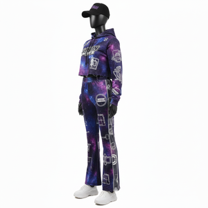 ชุดวอร์มผู้หญิง ผ้าโพลีเอสเตอร์ผสมสแปนเด็กซ์ คุณภาพสูง 280 GSM ผ้าฟลีซเนื้อนุ่ม ลายพิมพ์กาแล็กซี่ เสื้อฮู้ด กางเกงขายาว รับสกรีนโลโก้ ไซส์พลัส - Product Image 4