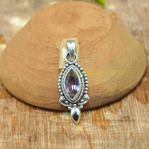 Collar con Colgante de Amatista Natural en Forma de Marquesa, Plata de Ley 925, Hecho a Mano, Estilo Vintage, con Cuentas, para Mujer, Novia - Product Image 6