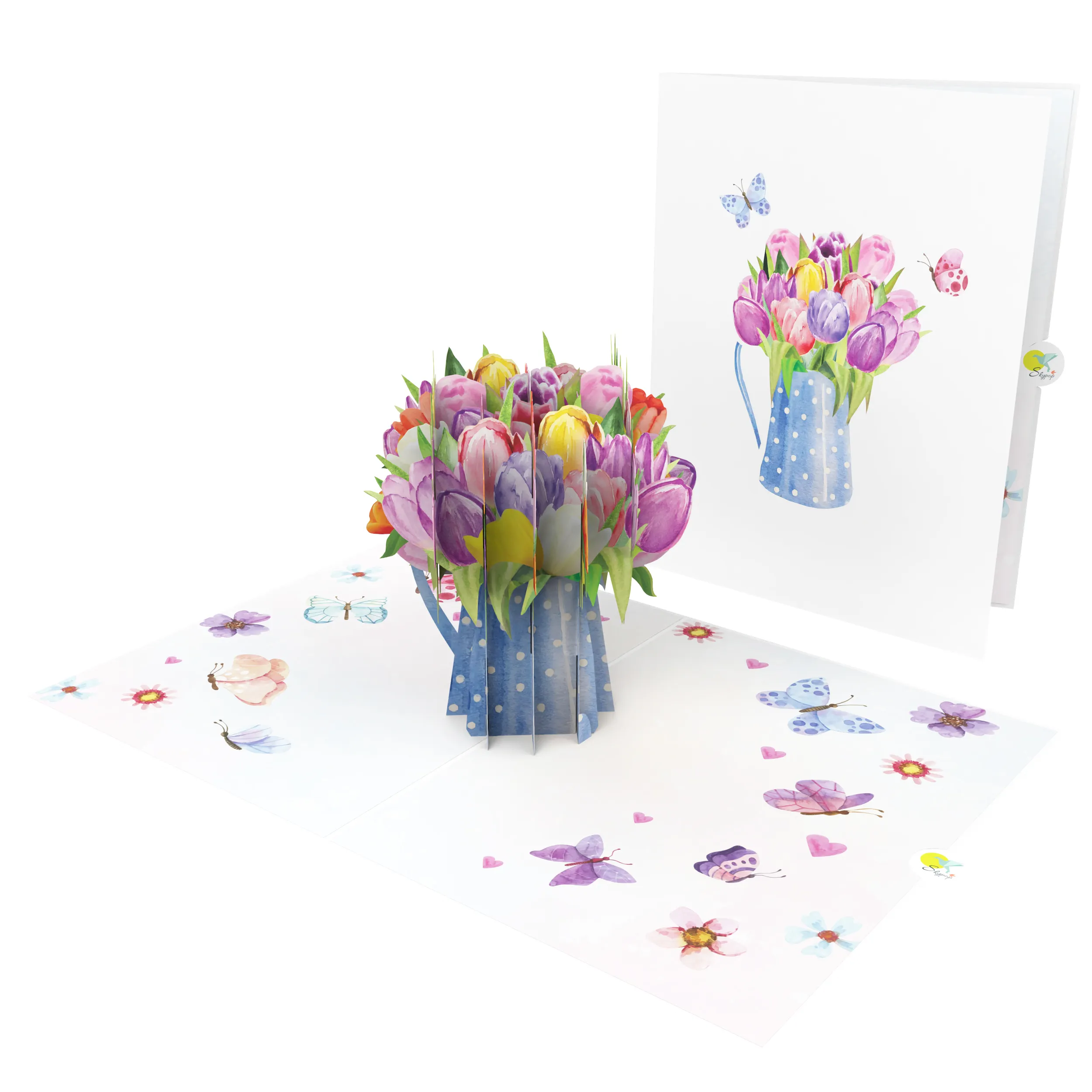 Tulipe Vase et Papillons 3D Pop Up Carte Vendeur Chaud Carte Significative Pour Carte D'anniversaire À La Main Papier Découpe Au Laser