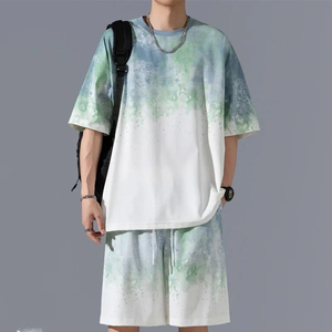 Nouvel ensemble décontracté deux pièces pour homme, grande taille, en coton de haute qualité, respirant, personnalisable, t-shirt et short d'été 2026 - Product Image 4