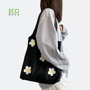 Холщовая Сумка с цветочным принтом, хлопковая Экологически чистая многоразовая сумка-тоут для покупок, хлопковая Холщовая Сумка