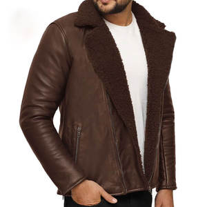 Veste en cuir d'agneau pour homme, doublée de fourrure, écologique, logo sur le devant, style décontracté d'hiver pour l'extérieur - Product Image 1