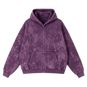 Ventes en gros de sweats à capuche surdimensionnés personnalisés avec lavage à l'acide, fermeture éclair, haute qualité, 450GSM, streetwear pour hommes, sweats à capuche à épaules tombantes avec fermeture éclair pour unisexe - Product Image 2