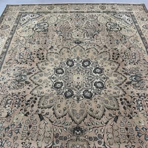 Turkish Vintage Rug, 9.8x12.7 ft Oversize Rug, <b>Brown</b> Blue Floral <b>Wool</b> Rug - Product Image 5
