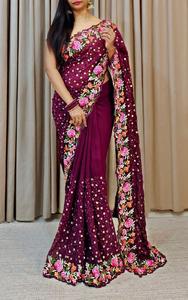 Hấp dẫn chất lượng tốt xu hướng georgette với chủ đề và sequins thêu làm việc Saree người phụ nữ thời trang xuất khẩu để bán - Product Image 3
