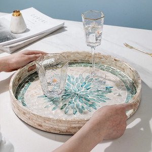 Cadeau spécial pour Ramadan mère de perle bleu incrusté plateaux de service haut de gamme décoration de Table fait à la main du vietnam - Product Image 2