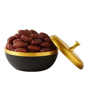 Bol à dattes en métal noir mat avec couvercle doré, récipient à dessert islamique, écologique pour la fête du Ramadan, cadeau de l'Aïd - Product Image 1