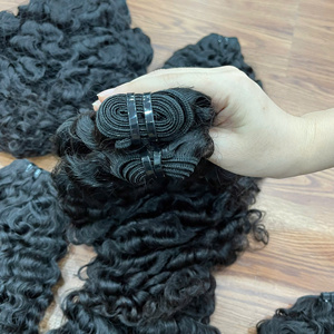 Vendedor caliente de alta calidad 100% vietnamita Remy Fuzz trama rizada Color negro extensiones de cabello humano - Product Image 3