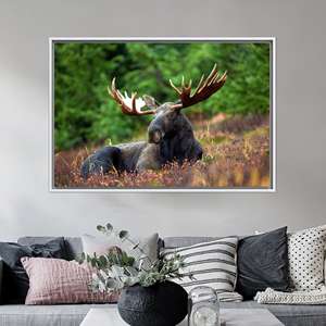 Tableau sur toile imprimé élégant avec motif de cerf pour décoration bohème, 1P : encadré blanc - Product Image 1