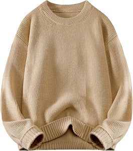 Pull en tricot décontracté pour homme W9592Y Knzhee Industry, anti-rides, anti-bouloches, respirant, fin, 100% coton, ample, uni, hiver - Product Image 3