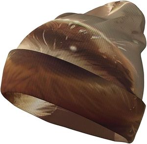 Gorro de Punto Acrílico 100% con Estampado de Perezoso, Gorro de Invierno Cálido para Mujer, Gorro Unisex Elegante sin Visera con Dobladillo, Negro, para Viaje - Product Image 1