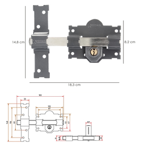Serratura a chiave B-4, 2 lati, perno da 183 mm, cilindro rotondo da 70 mm - Product Image 2